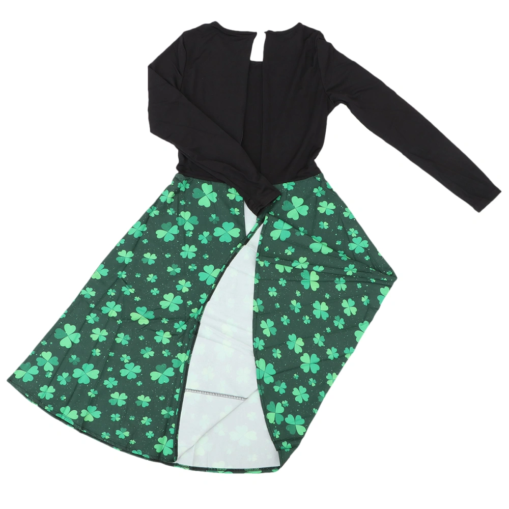 Fashion Round Collar Dress Four Leaf Clover Printed Dresses for St. Patrick's Day (Size S)