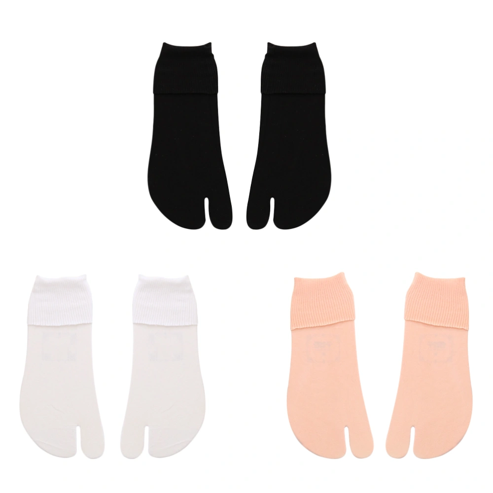 3 Pairs Toe Socks Summer Thin Style Color Middle Stockings Slipper Socks Flop Socks for Women and Men (Black + Grey + Skin Color)