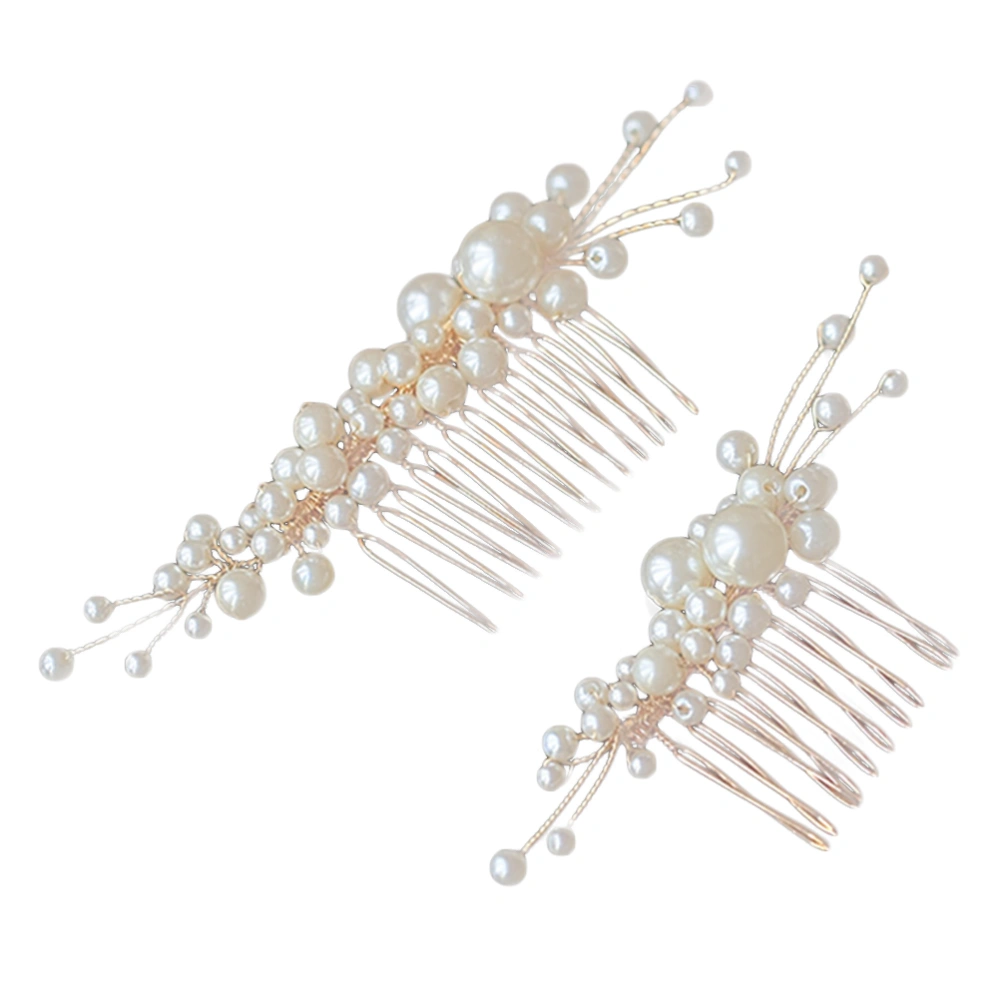 2PCS Handmade Pearl Hair Comb Jewelry Bridal Insert Comb Hairpin Hair Decoration for Wedding Women