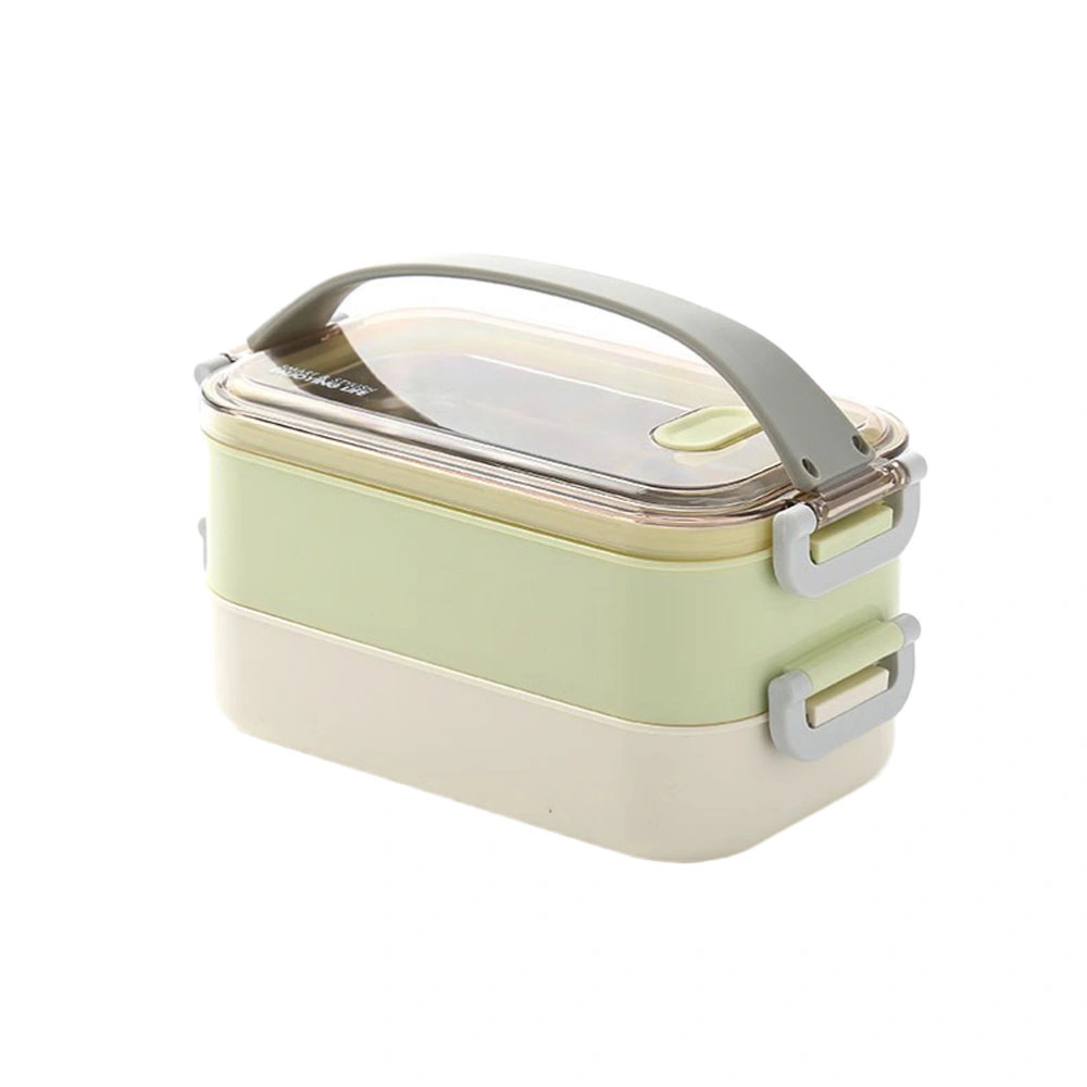 1600ML 304 Stainless Steel Lunch Box Double Layer Thermal Food Container Food Storage Box with Lid for Students (Green)