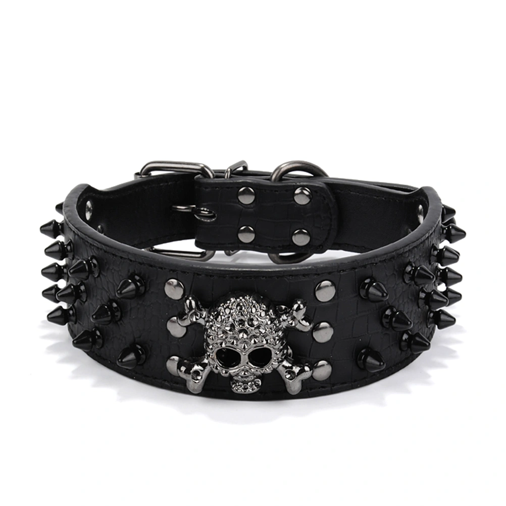 Skull Style Round Spike Studded PU Adjustable Pet Dog Puppy Safety Collar - Size XS (Black)