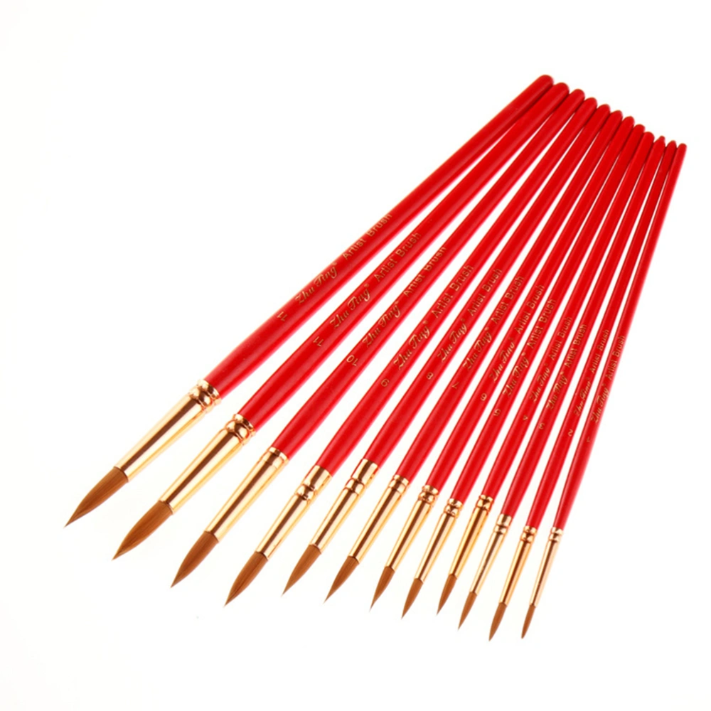 12pcs Nylon Hair Paint Brush for Watercolor Oil Acrylic Gouache Painting (Red)