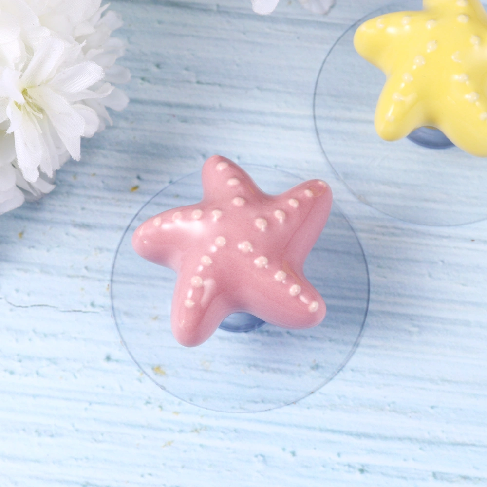 1PC Sea Star Shape Knob Ceramic Drawer Pull Handle Suction Cup Knob Cabinet Door Handle for Home Dorm Shop (Pink)