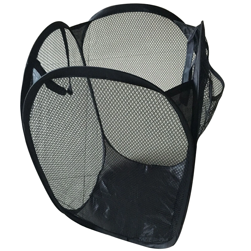 Foldable Up Easy Open Mesh Laundry Clothes Hamper Basket for College Dorm (Black)