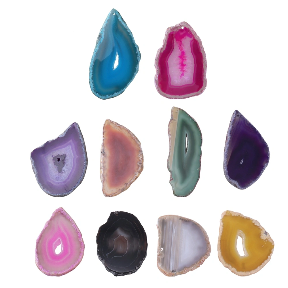 10pcs Drilled Agate Slices Agate Pendant Slice Irregular Shapes Hollowed DIY Accessories 50x80mm (Random Color)