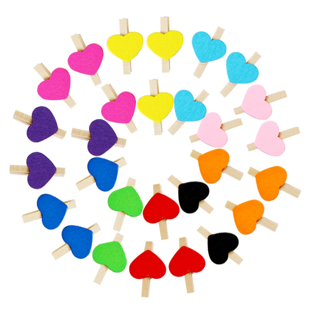 100pcs 3cm Decorative Paper Clips Colorful Wooden Craft Clamp Love Shaped Photo Holder for Home Party (Black and White)