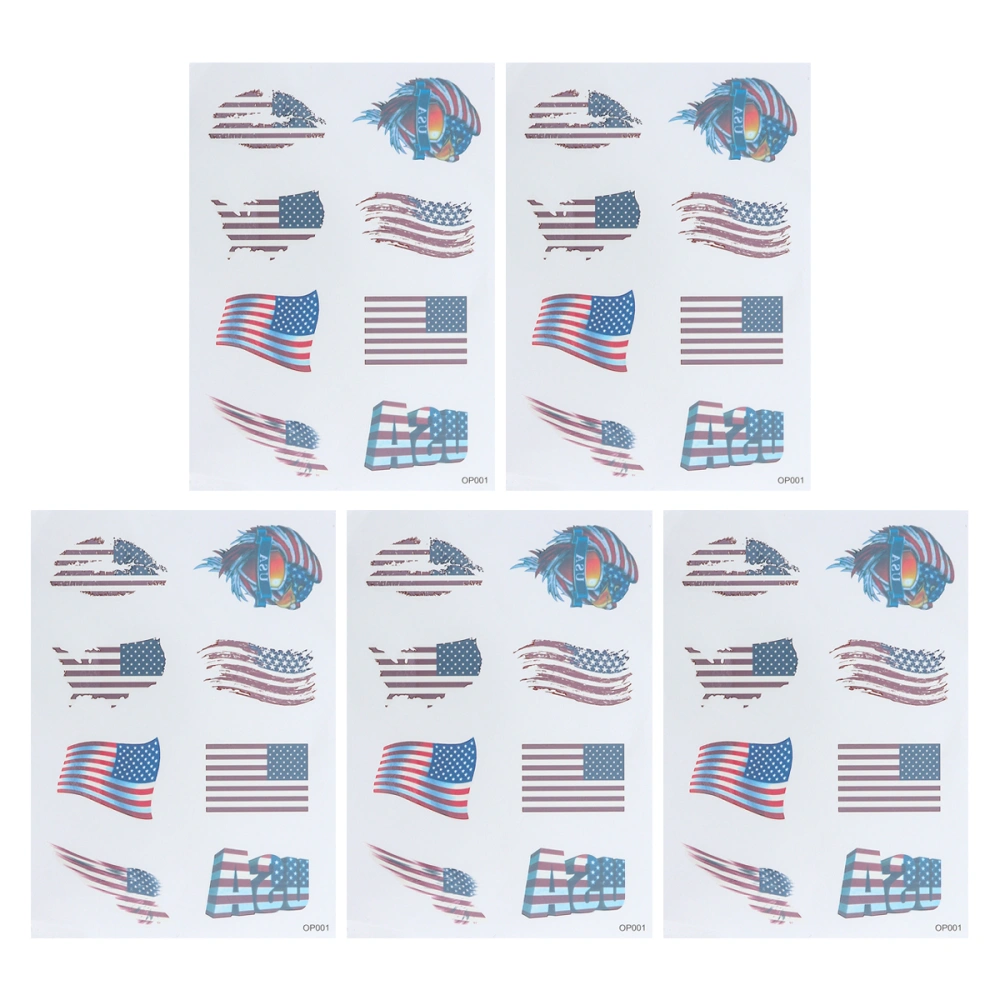 5 Sheets American Country Flag Stickers Body Face Art Decals for National Day Independence Day