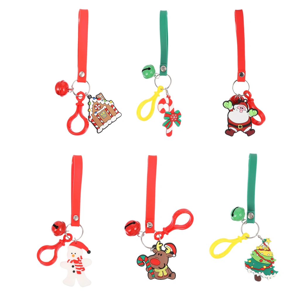 6Pcs Christmas Keychains Lovely Key Rings Kids School Bag Decorative Pendants