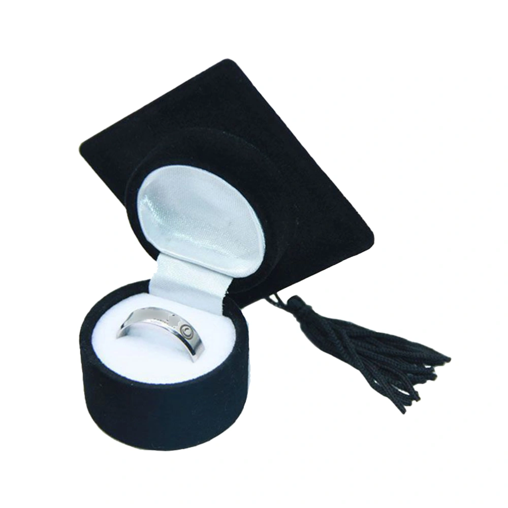 4PCS Ring Box School Doctoral Bachelor Hat Shape Gift Box Storage Jewelry Box University Graduation Gift Ring Box(Black)