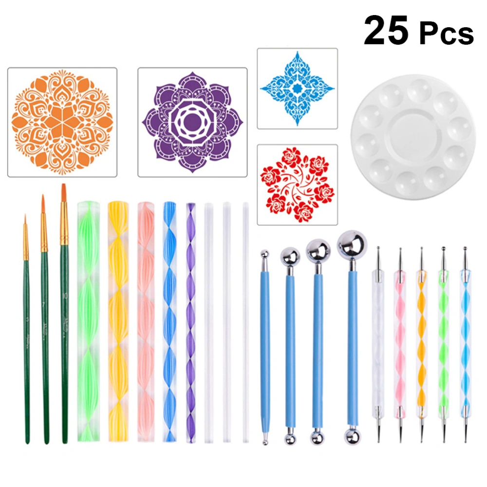 1 Set of 25pcs Graffiti DIY Tools Dotting Pen Painting Pottery Clay Indentation Tools (Random Template Style)