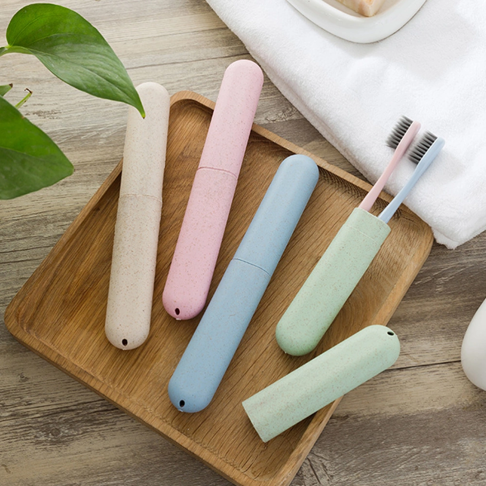 8pcs Toothbrush Box Outdoor Portable Travel Toothbrush Holder Toothbrush Protective Cover Brushes Capsule Case Green Blue Pink Beige for Each 2Pcs