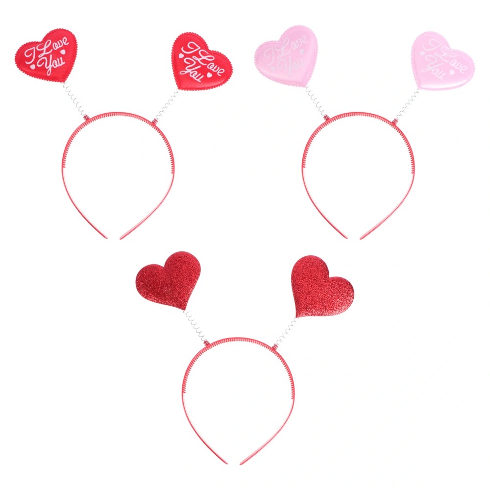 3Pcs 3D Heart Shaped Hair Hoops Valentine's Day Hair Band Girls Headdress Lovely Headwear Red Pink