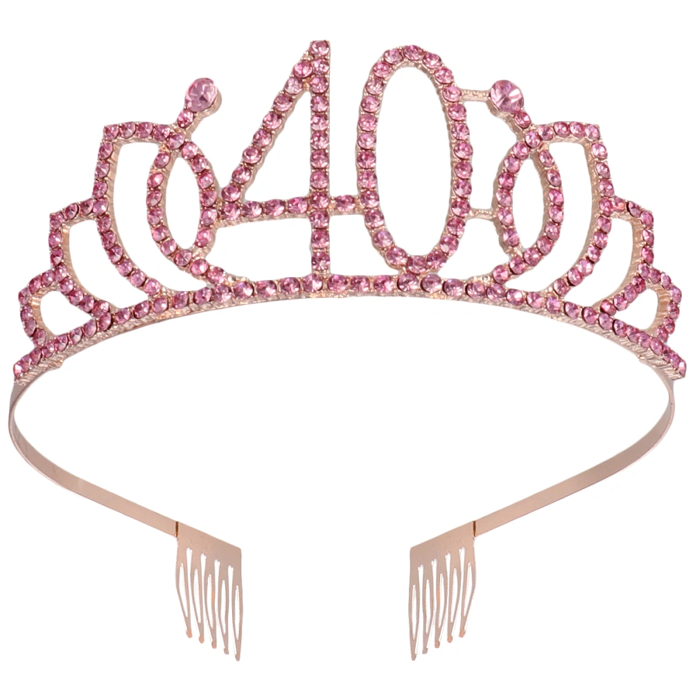 Number Crown Creative Birthday Cake Decoration Elegant Headwear Headdress Hair Accessories for Women Girls (Rose Gold 40)