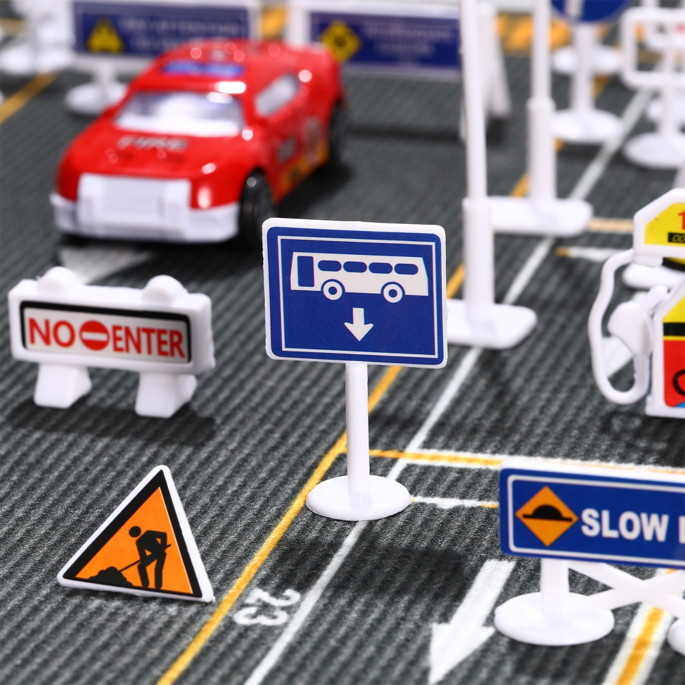 56 Pcs Play Traffic Signs Street Road Signs Road Signal Toys for Children