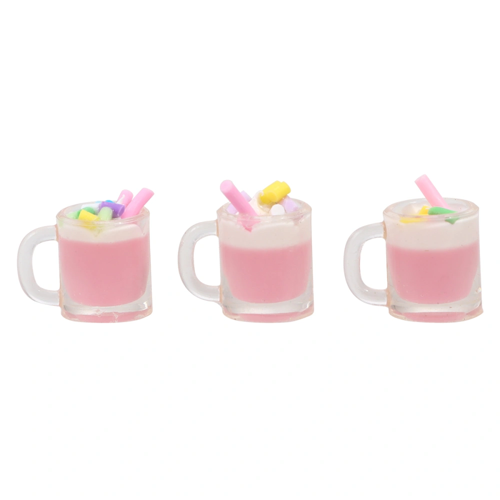 3pcs Mini House Accessories Mini Strawberry Milkshake Toy Realistic Strawberry Milkshake Resin Model Miniature (Small Cup, Random Color)