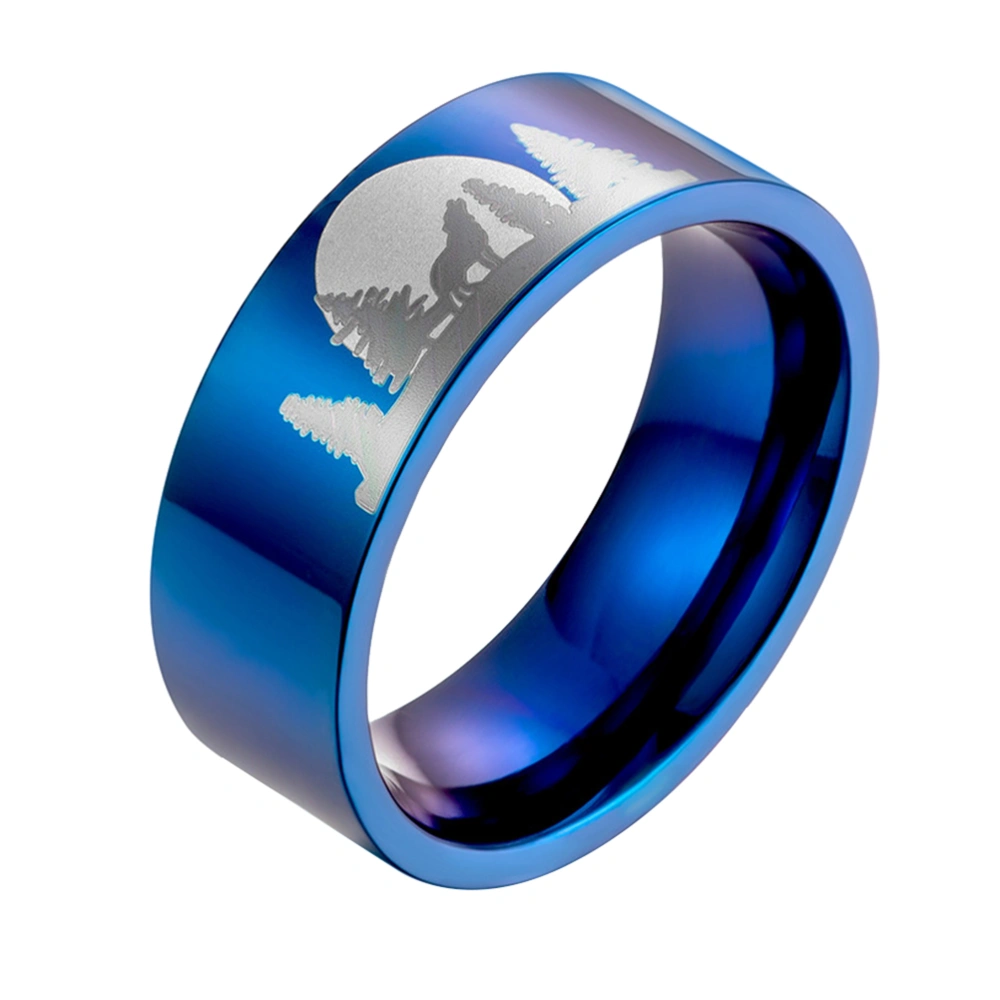 1Pc Cool Titanium Steel Ring Creative Lone Wolf in the Finger Ring Fashion Personality Unique Ring Jewelry Gift (Blue Size 8#)