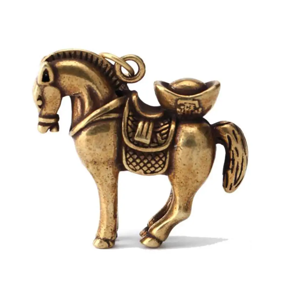 2PCS Pure Brass Zodiac Horse Decorations Carving Ingot Zodiac Horse Desktop Adornment Delicate Zodiac Horse Crafts Decor Creative Zodiac Horse Household Ornament Chic Zodiac Horse Keychain Pendant for Home Dorm