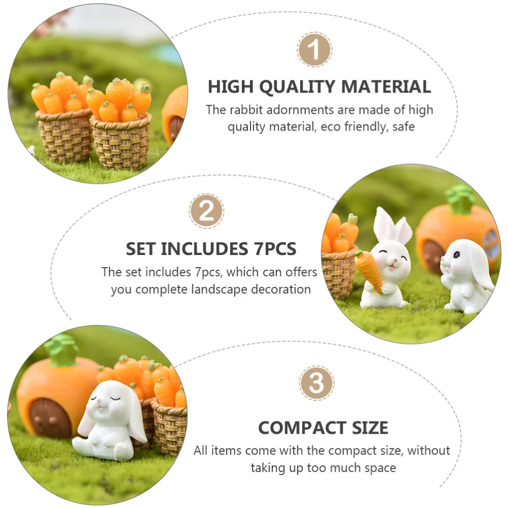 7pcs Mini Landscape Rabbit Adornment Adorable Rabbit Model Cartoon Rabbit Decor