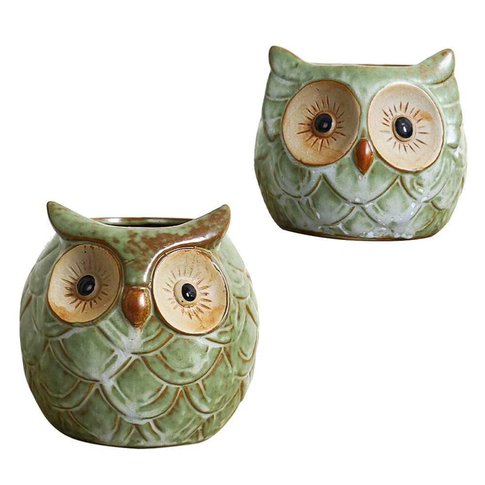 2Pcs Ceramic Owl Shape Succulent Flower Pot Plant Container Home Flower Pot