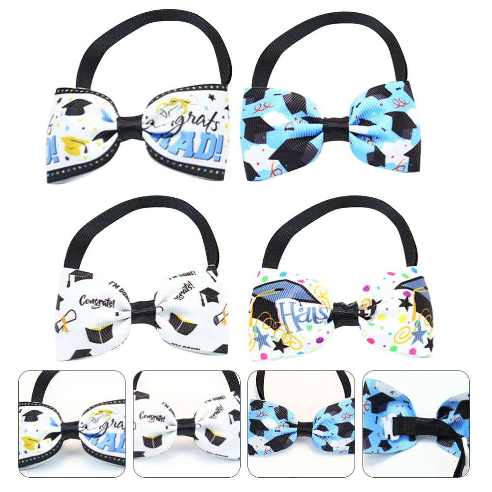 4Pcs Decorative Pet Collars Graduation Themed Pet Bow Ties Bowknot Collar Props