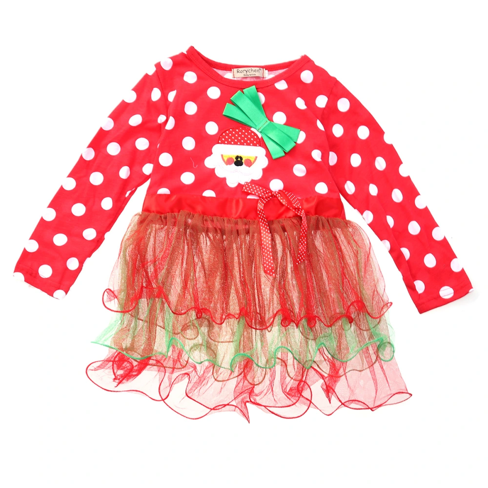 New Year Christmas Girls Long Sleeve Dress Santa Dot Ruffle Layered Dress for 2-3 Years Old Girls (Red)