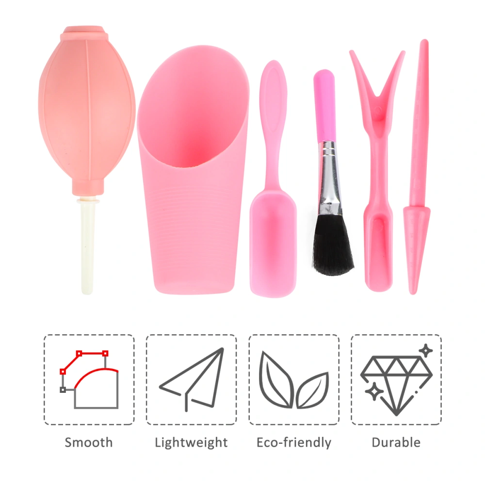 6pcs/1 Set Succulents Novice Planting Pot Tools Plants Bucket Shovel Brush Device Bonsai Planting Kit (Pink)