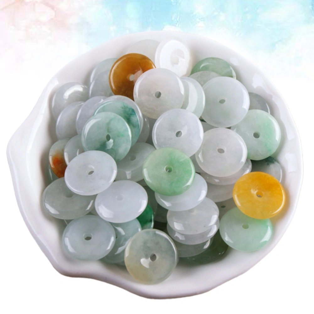 10PCS Natural Round Jade Loose Beads Flat Gemstone Spacer Beads for Jewelry Making DIY (Random Color)