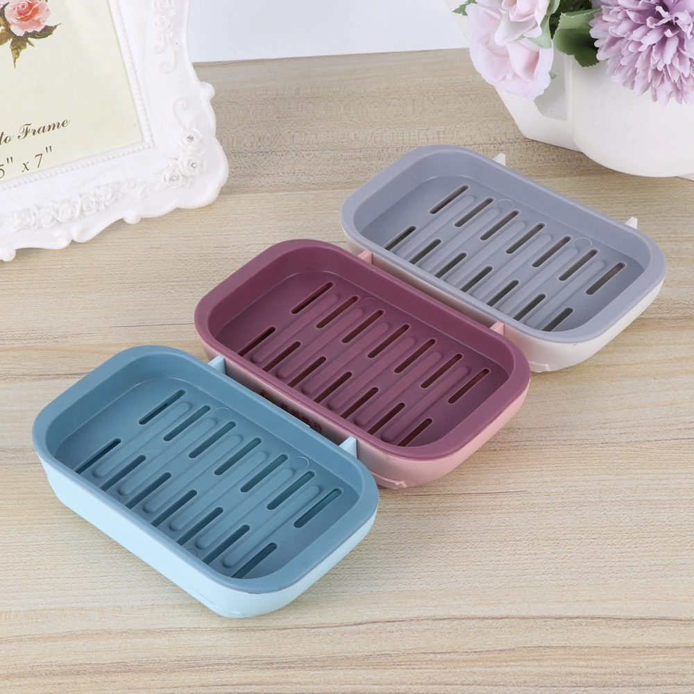 3pcs Soap Dish Wall Mounted Leachate Tray Soap Box Soap Holder Bathroom Accessories (Blue and Yellow Beige and Grey Green and Blue)