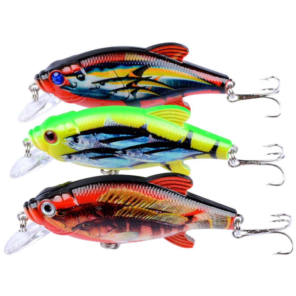 3 Pcs 8cm/10.9g Mini Fish Bait Minnow Lure Bait Colorful Fishes Printing Hard Fake Bait Fishing Lures with Strong Treble for Outdoor (Set of 3 Colors)