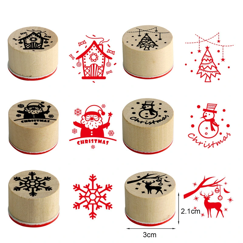 6pcs Christmas Stamps Xmas Seal Stamps Round Wooden Stamps for Card Making Scrapbooking