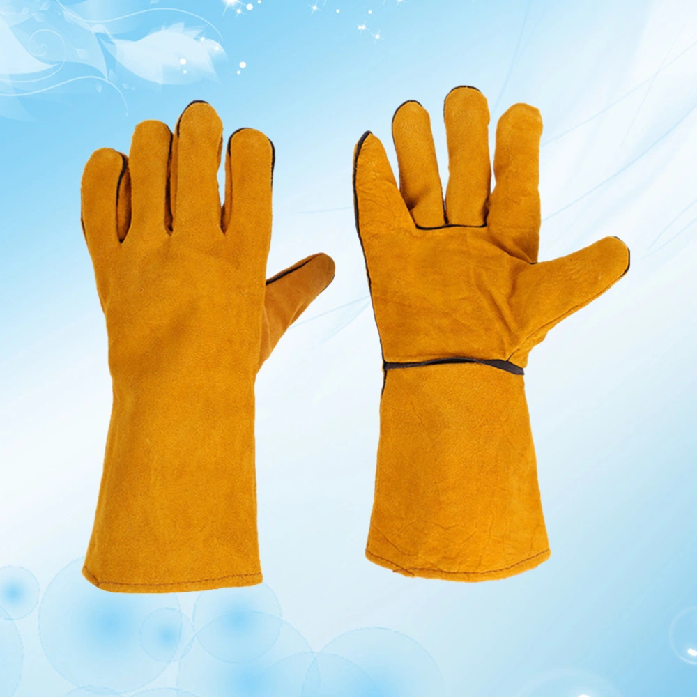 1 Pair Beekeeping Cowhide Protective Gloves with Vented Sleeves Durable Outdoor Large Bee Tool for Beginner Beekeeper (Yellow)