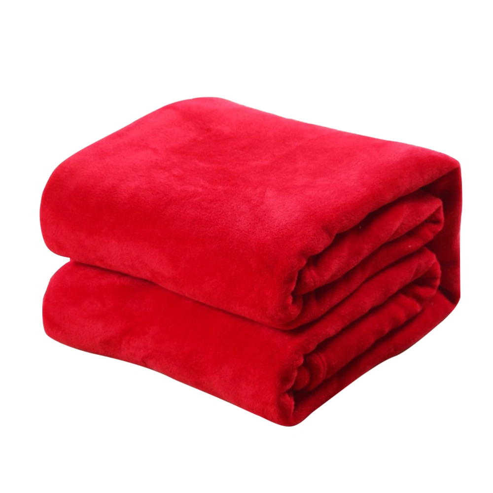 Pure Color Flannel Fleece Blanket Couch Solid Color Bed Blanket Sheet 100x140cm (Red)