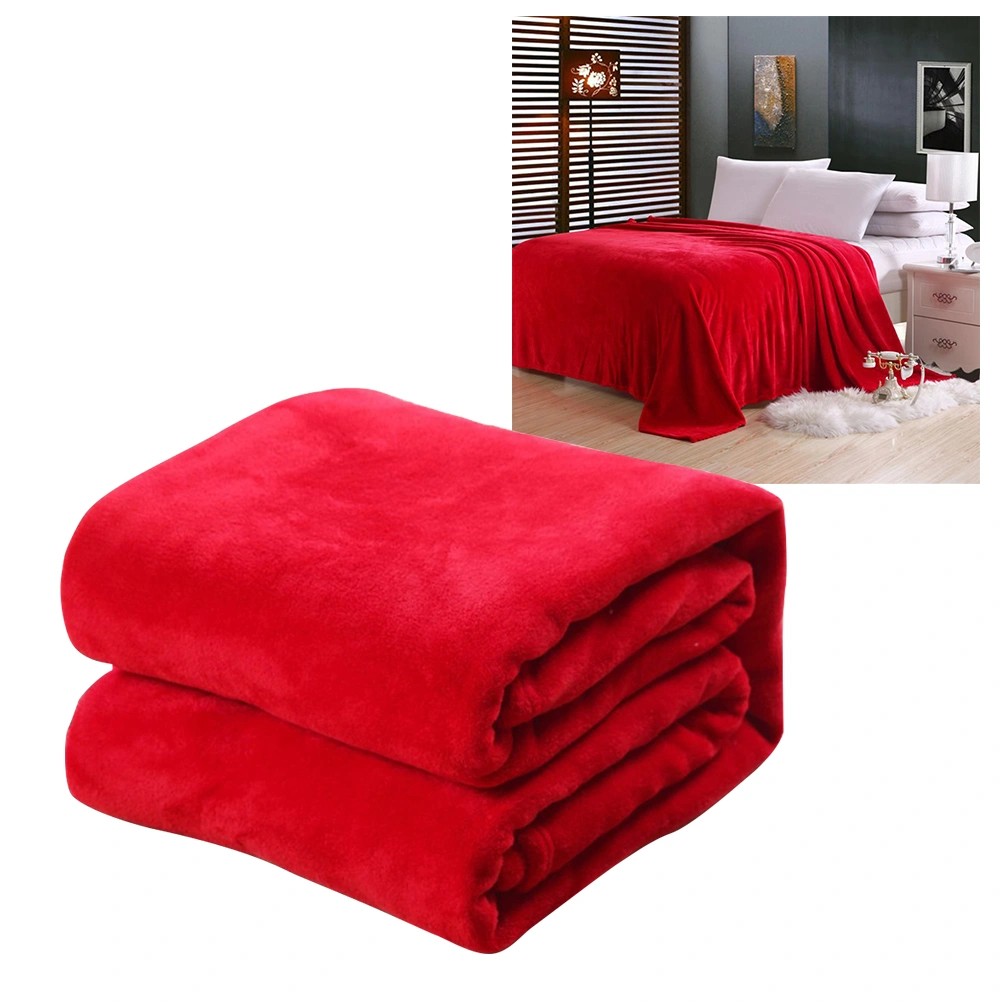 Pure Color Flannel Fleece Blanket Couch Solid Color Bed Blanket Sheet 100x140cm (Red)