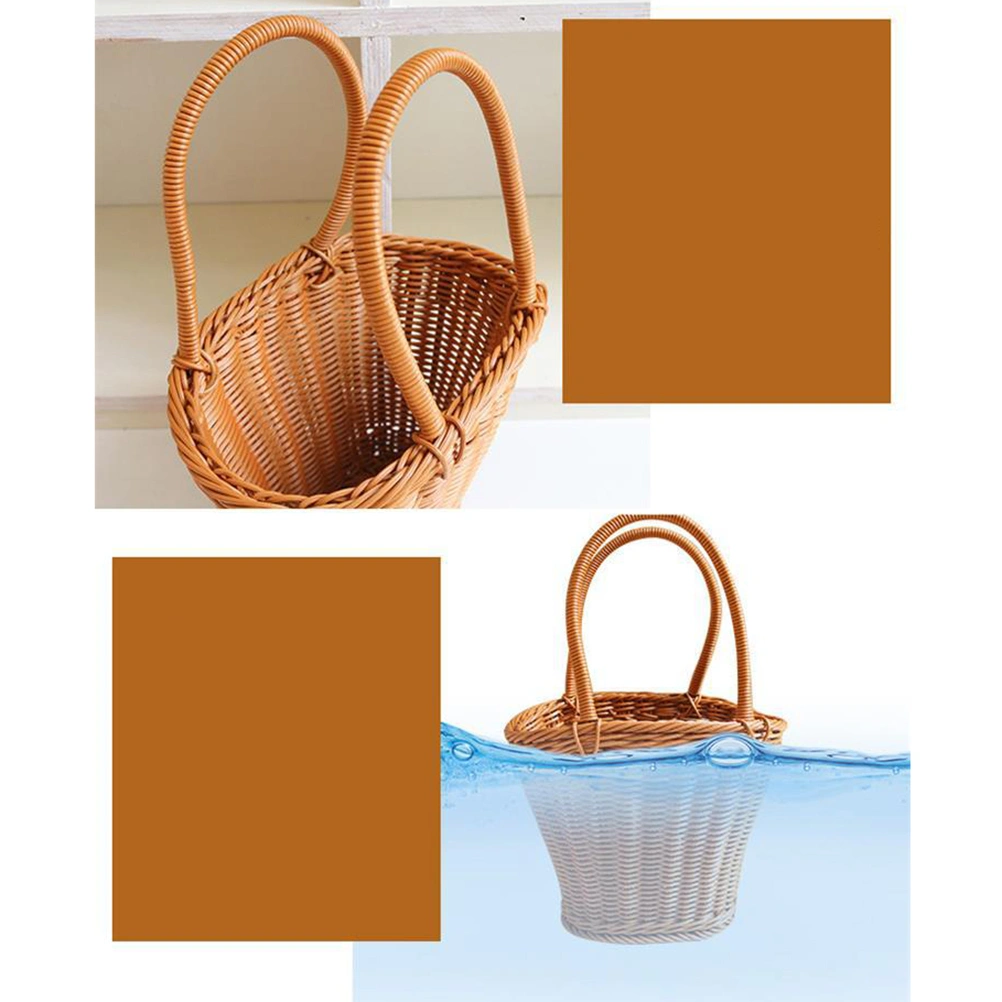 1PC Simulated Rattan Woven Basket Portable Gift Basket Pastoral Style Storage Basket Wedding Decorative Flower Basket Outdoor Picnic Basket for Home Outdoor Use (Size S Light Brown)