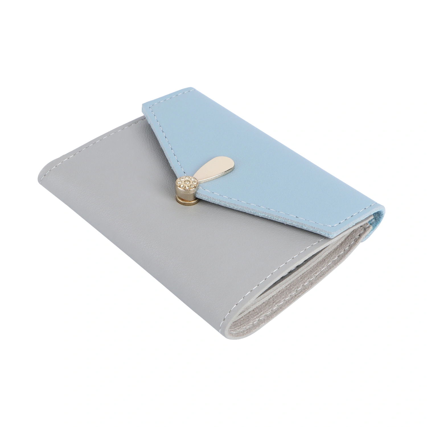 Women Simple Short Wallet Mini Triple Folded Purse for Cards Coins Small Change Cash Holding (Light Blue)
