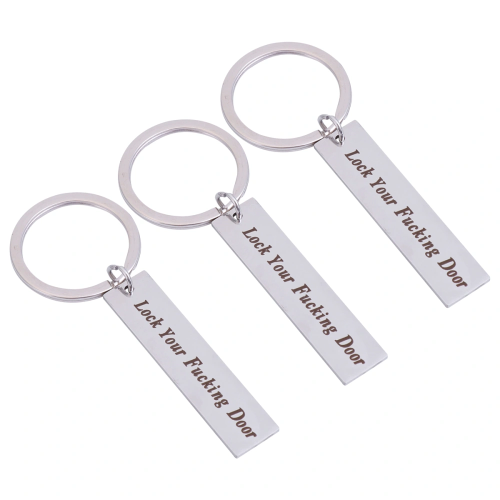 3pcs Keychains Funny Sentence Printing Key Holder Pendant Stainless Steel Key Rings Craft Ornaments Gift 