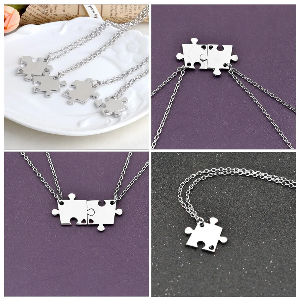 1 Set Chic Best Friend Necklaces Four Puzzle Stitching Necklaces for Girls