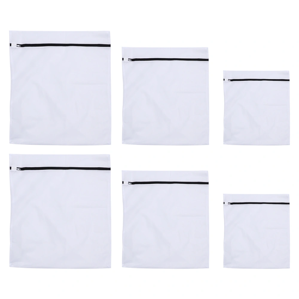 6PCS Fine Mesh Laundry Bag Sets Polyester Underwear Washing Bags Clothes Protection Zipper Pouches (White)