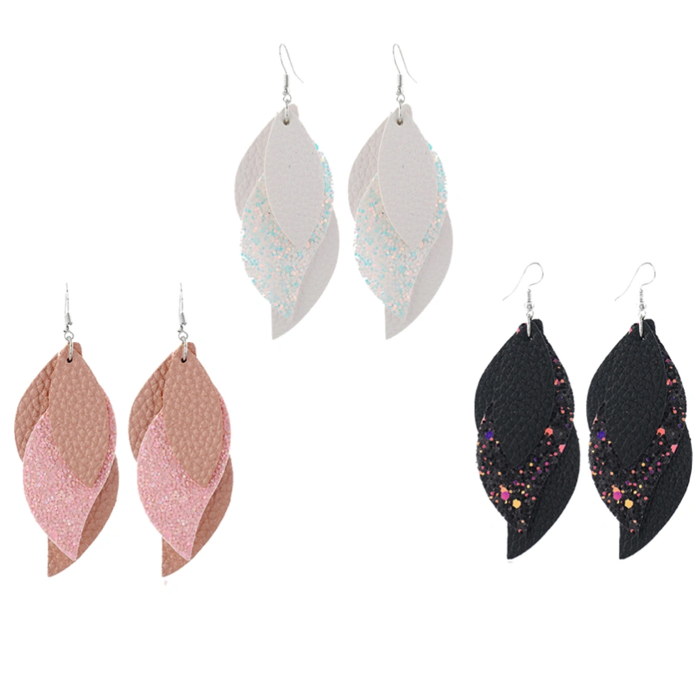 1 Pair of Sequin Earring Leather Ear Drop Fashion Ear Dangle Women Dangler Ear Jewelry Pink