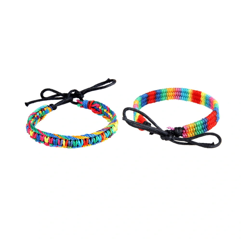 2PCS Ethnic Bracelets Retro  Handmade Silk Thread Weaving Colorful Hand Rope Adjustable Hand-woven Bangle