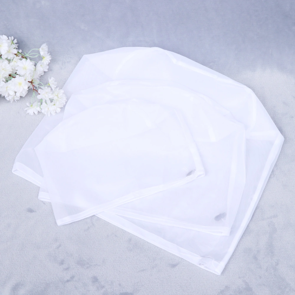 3pcs Useful Drawstring Pocket Laundry Bags White Mesh Laundry Bags Clothes Protection Washing Bags (Size S, M, L Each 1 PC)