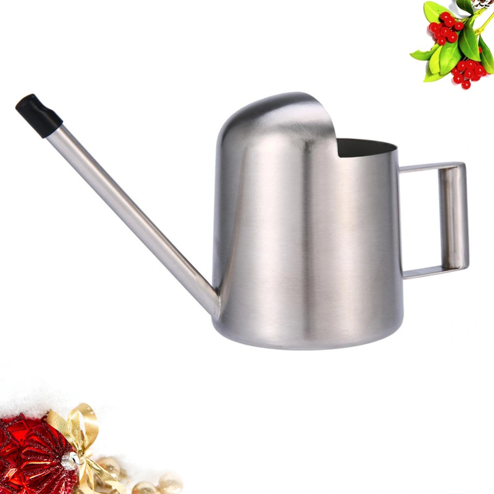 300ml Stainless Steel Watering Kettle Portable Long Mouth Watering Can Gardening Tool (Silver)