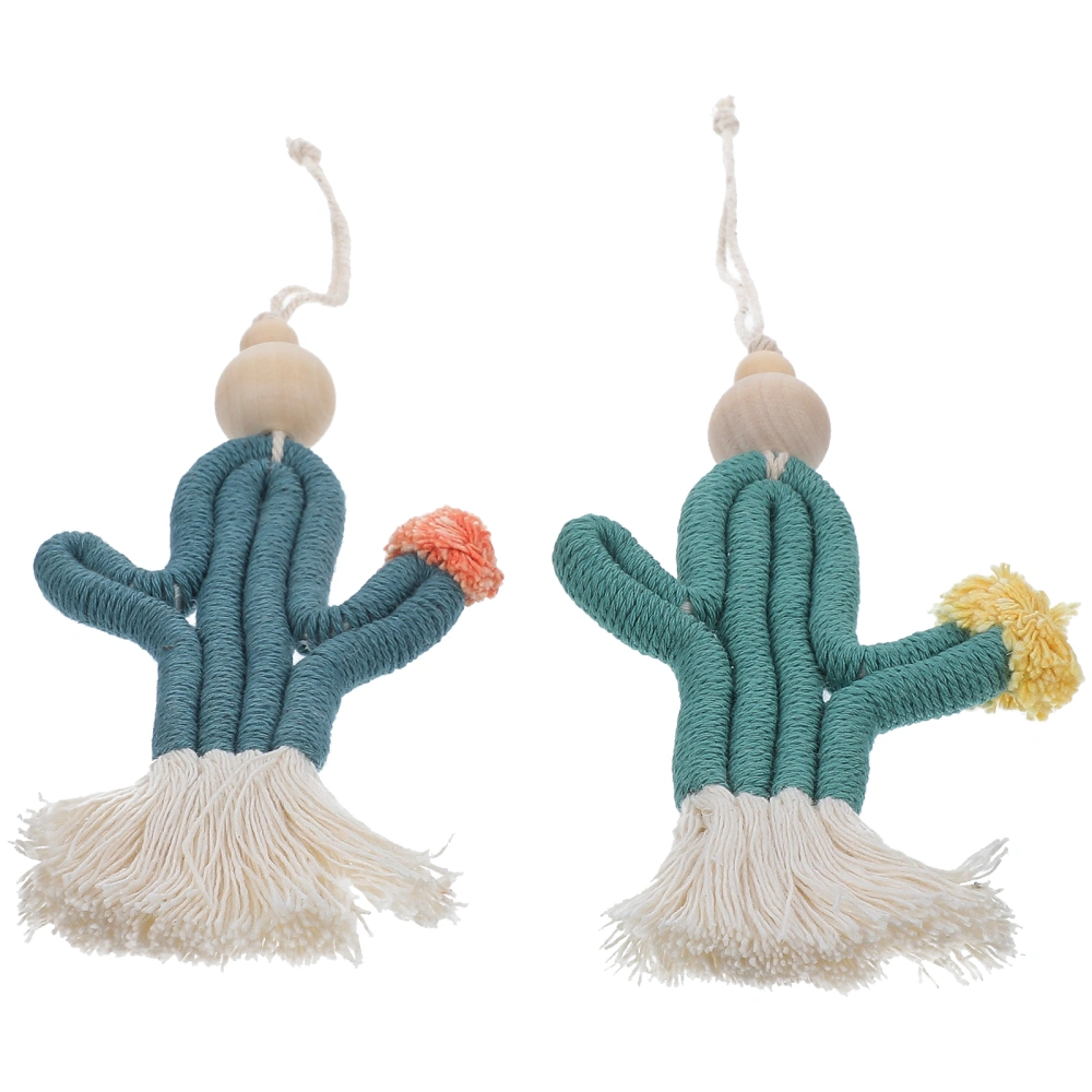 2pcs Hand-woven Cactus Car Pendant Home Car Hanging Decor Car Decoration