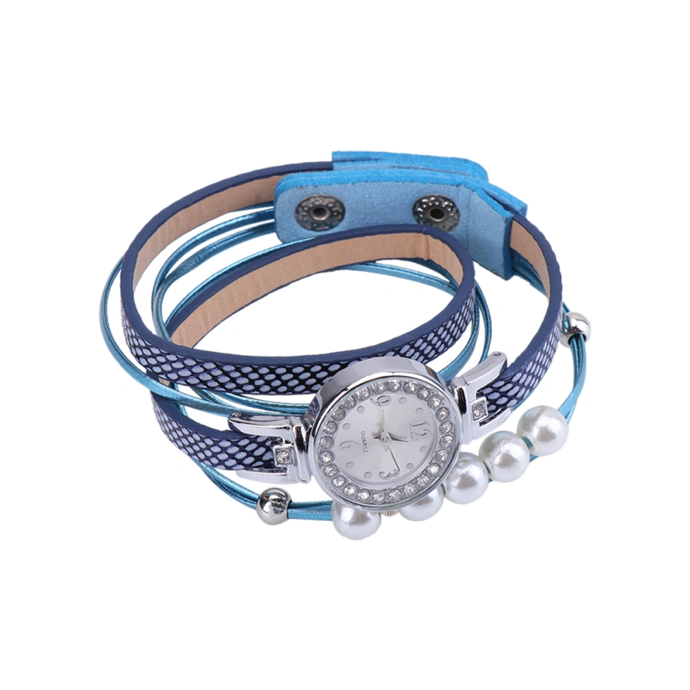 Fashion Pearl Watches Vintage Wrist Watch Stylish Quartz Watch Birthday Gift for Female Women (Sky-blue)