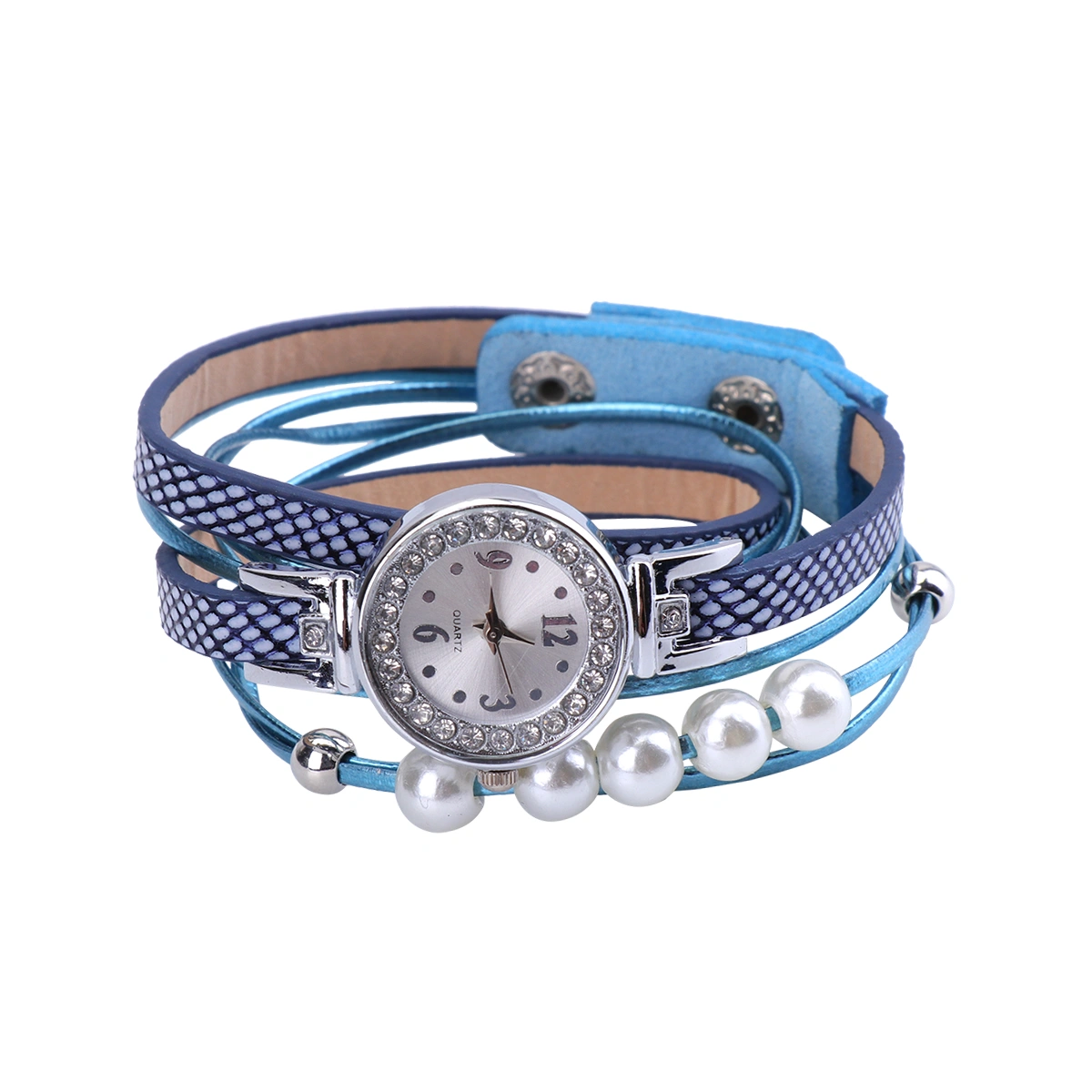 Fashion Pearl Watches Vintage Wrist Watch Stylish Quartz Watch Birthday Gift for Female Women (Sky-blue)