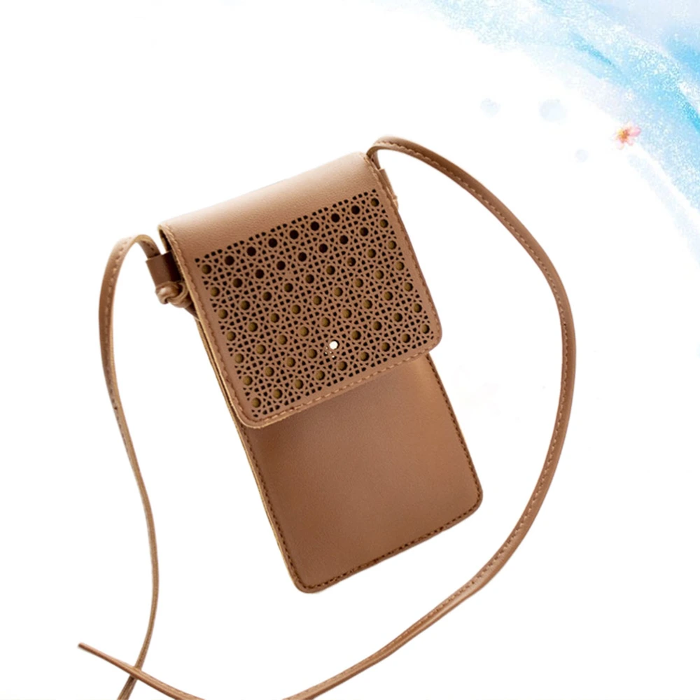 PU Leather Crossbody Bag Hellow-out Shoulder Bag Cell Phone Bag Stylish Purse Change Bag for Women Girls (Brown)