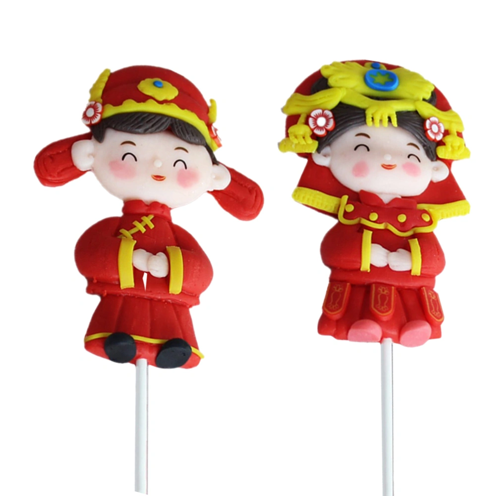 2pcs Chinese Style Wedding Cake Ornaments Bride Bridegroom Design Cake Toppers