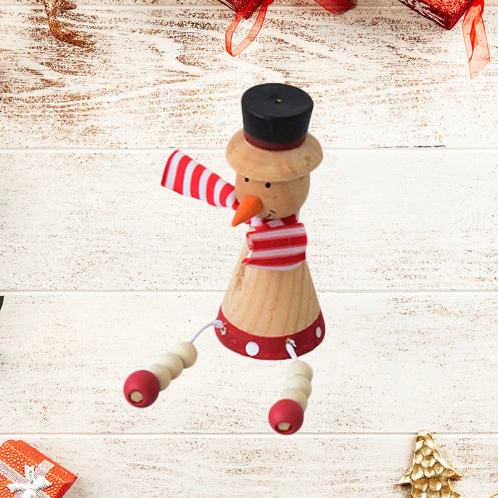 1Pc Christmas Wooden Desktop Ornament Snowman Sitting Gesture Mini Model Adornment Home Office Cafe Decoration (Size S)