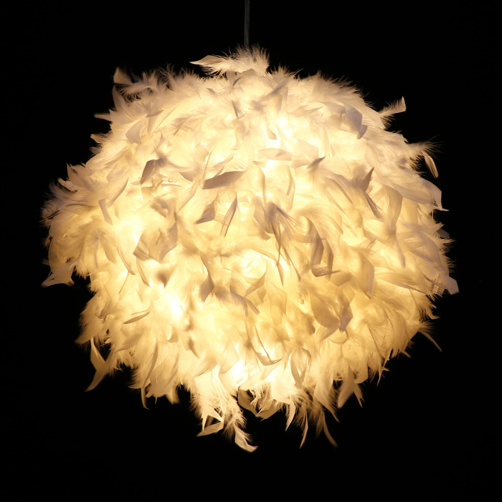 LEDMOMO White Feather Ceiling Pendant Light Shade Simple Luxury White Feather Ball E27 Lampshade Floor Lamp Decorative Droplight Shade for Living Room Bedroom