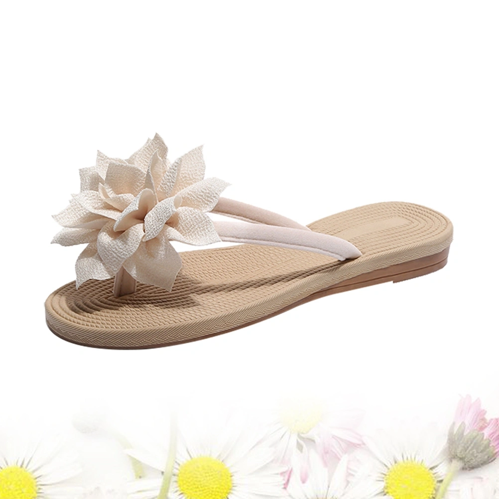 Flower Flip-flops Summer Beach Casual Personality Sandal Slippers for Woman Girls Size 37 (Creamy White)